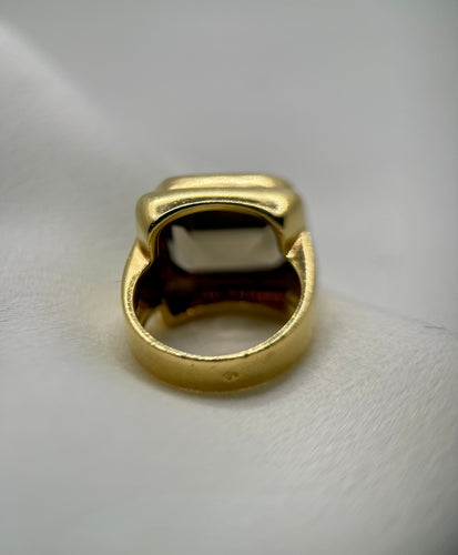 Bague Bague Cocktail Vintage en Or jaune 18k Sertie d’un Important Quartz Fumé 58 Facettes