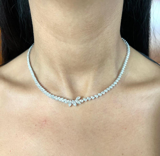 collier Collier tennis marquises et poires or blanc 58 Facettes N384