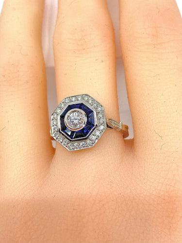 Bague 54 Bague Or blanc Saphirs et Diamants 58 Facettes AB220