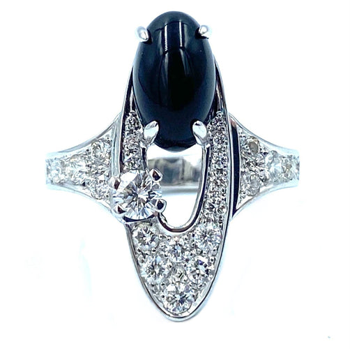 Bague BVLGARI. Bague Elisia or blanc diamants et onyx 58 Facettes