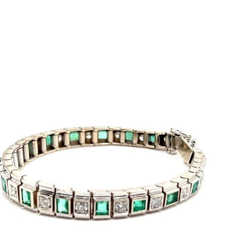 Bracelet Bracelet Art-déco Or blanc Diamants Emeraudes 58 Facettes