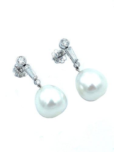 Boucles d'oreilles Boucles d’oreilles platine, diamants et perles 58 Facettes