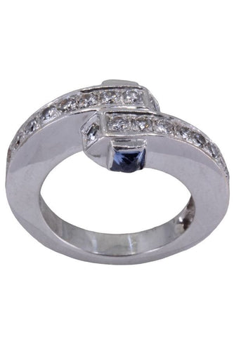 Bague 50 Bague or blanc, saphirs et diamants 58 Facettes 079831