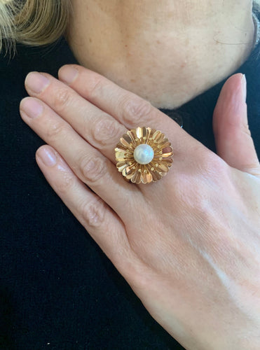 Bague Bague Cocktail Marguerite Perle Or Rose 58 Facettes B311