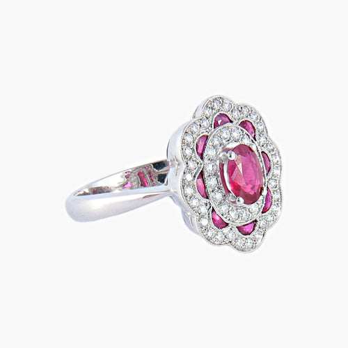 Bague 53 Bague Style 1900 Rubis Diamants 58 Facettes