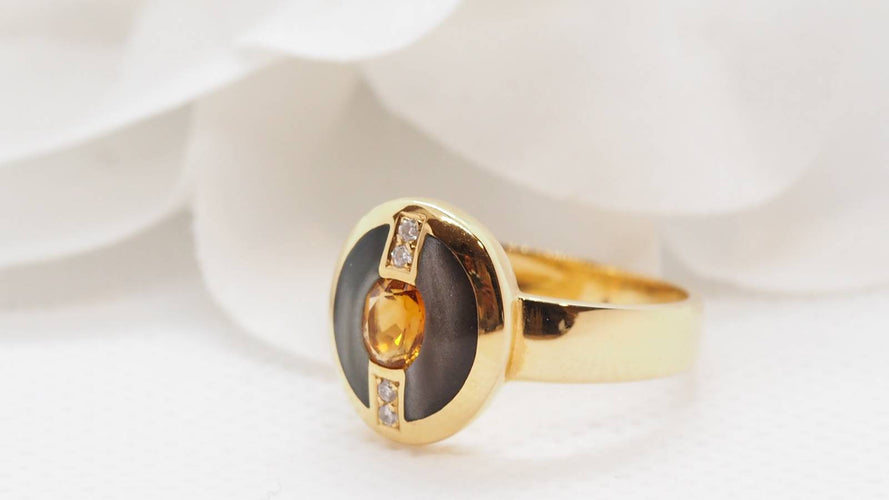 Bague 54.5 Bague Clozeau or jaune citrine diamants résine 58 Facettes