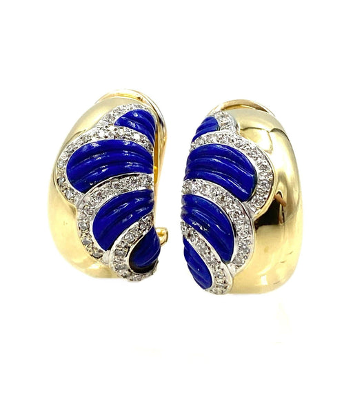 Boucles d'oreilles Boucles d’oreilles or jaune, lapis et diamants 58 Facettes