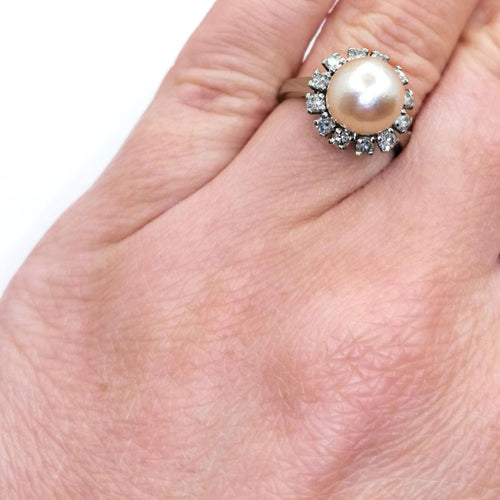 Bague Bague or blanc perle et diamants 58 Facettes 2069