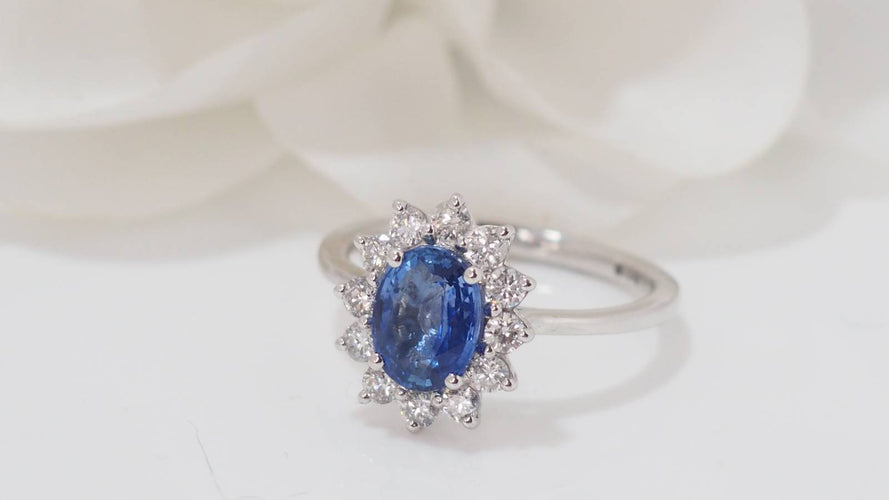 Bague 53 Bague Marguerite en platine, saphir de Ceylan et diamants 58 Facettes 32077