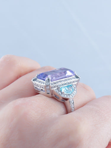 Bague 52 Bague Améthyste Topaze Diamants 58 Facettes