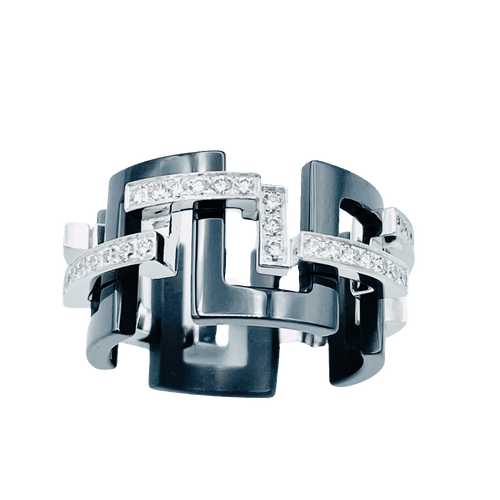 Bague Bague Mellerio "Graphic" Céramique Grand Modèle 58 Facettes