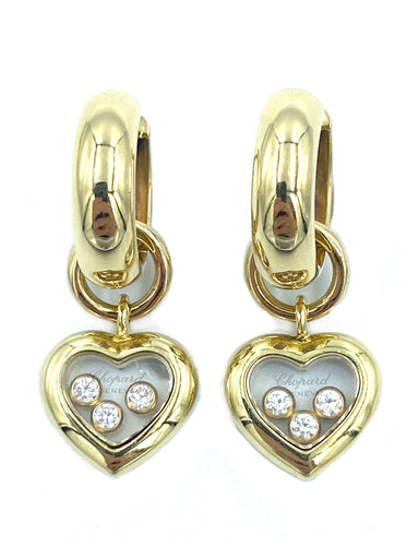 Boucles d'oreilles CHOPARD. Créoles Happy Diamonds or jaune et diamants 58 Facettes
