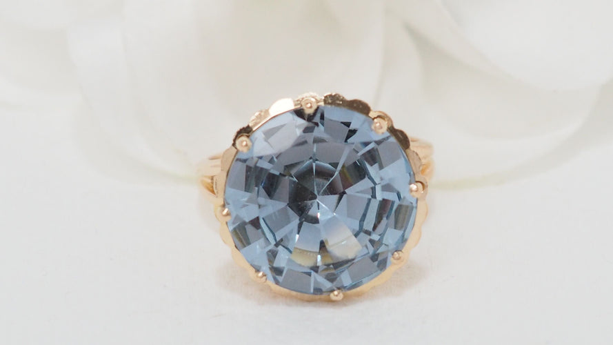 Bague 56 Bague vintage en or rose et topaze bleue 58 Facettes 32331