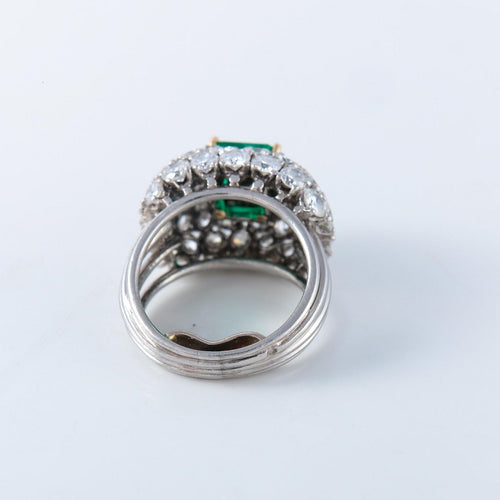 Bague Bague en platine, émeraude et diamants 58 Facettes