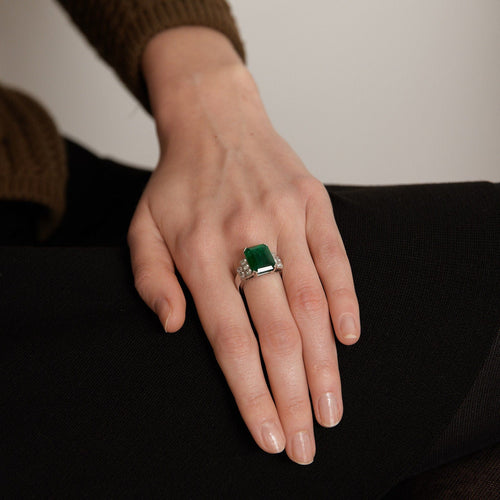 Bague 53 Bague Emeraude, Diamants 58 Facettes