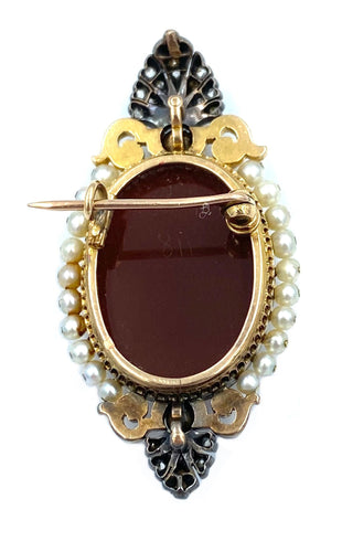 Broche Broche Camée 19ème or, diamants et perles 58 Facettes