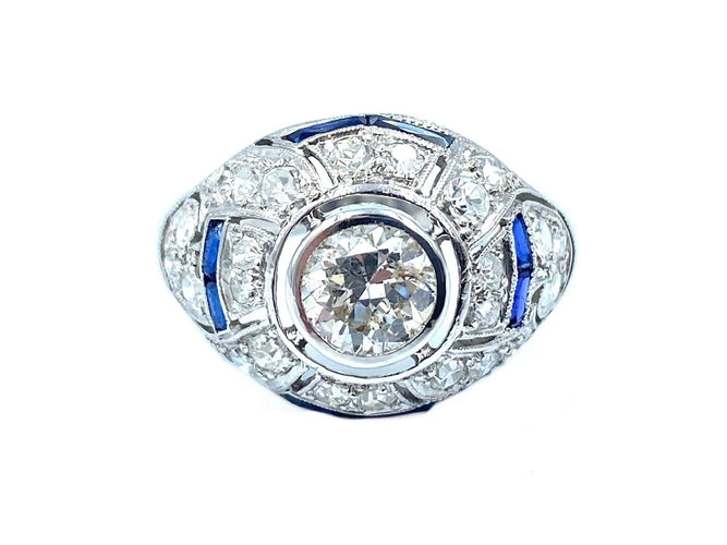 Bague Bague Art-Deco, diamants et saphirs calibrés 58 Facettes