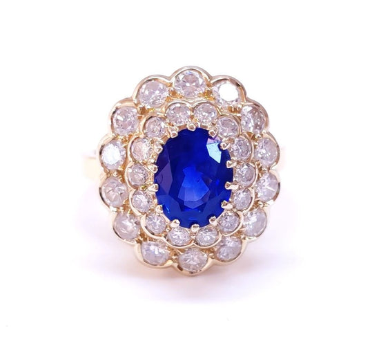 Bague 55 Bague pompadour saphir et diamants 58 Facettes 2-RANG.S