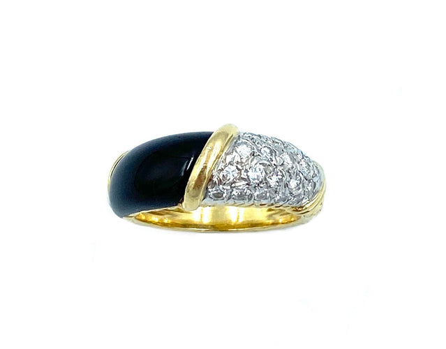 Bague Van Cleef & Arpels. Bague or, platine, onyx et diamants 58 Facettes