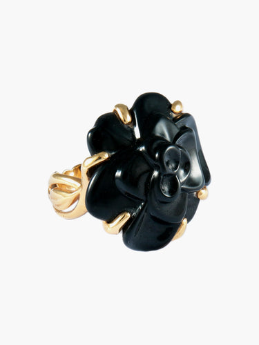 Bague 52 Chanel - Bague Camélia Grand Modèle Onyx et Or Jaune 58 Facettes