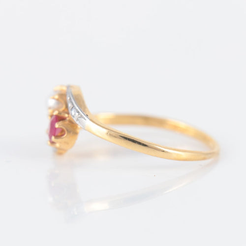 Bague 51 Bague Toi & Moi rubis perle 58 Facettes P4L15