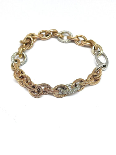 Bracelet Bracelet or rose et diamants , maille jaseron ciselée 58 Facettes