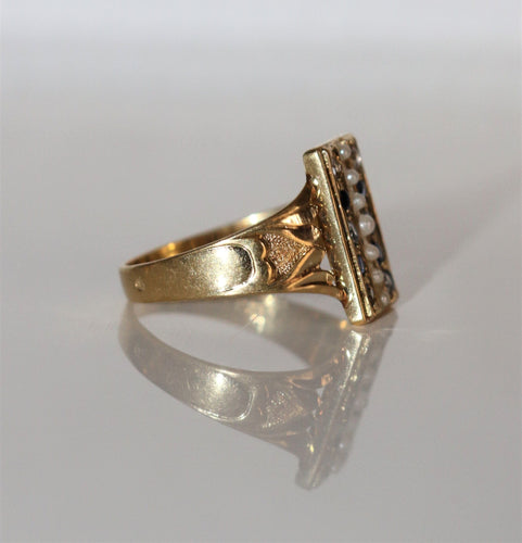 Bague 61 Bague Or Jaune Chaton Rectangulaire Perles Et Pierres 58 Facettes 499