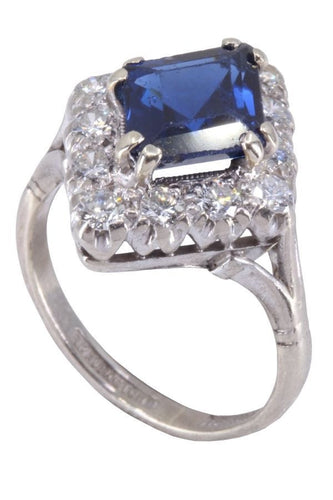 Bague BAGUE SAPHIR ET DIAMANTS ANNÉES 50' 58 Facettes 072031