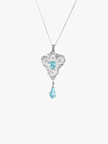 Pendentif Pendentif sur chaîne Art Déco Aigues-marines 58 Facettes