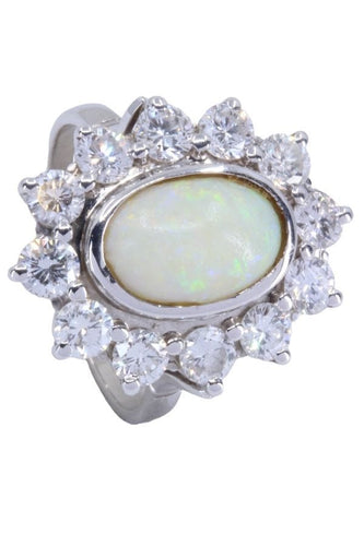 Bague BAGUE ANCIENNE OPALE ET DIAMANTS 58 Facettes 065401