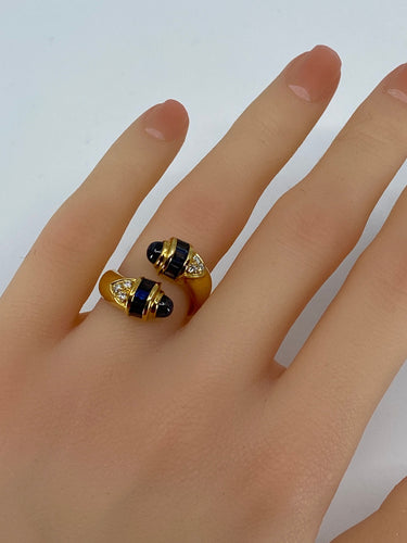 Bague 53 Bague toi et moi en Or jaune, saphirs et diamants 58 Facettes