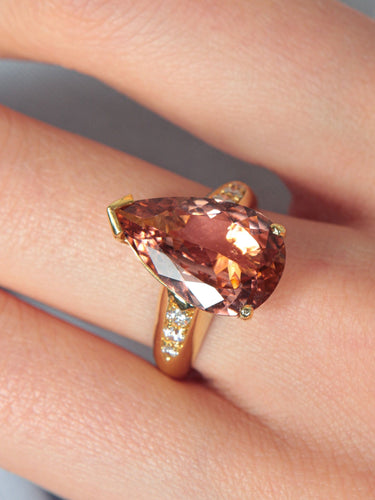 Bague 52 Bague Tourmaline pêche Diamants 58 Facettes