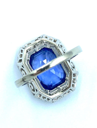 Bague Bague style Art-Deco or blanc, saphir et diamants 58 Facettes