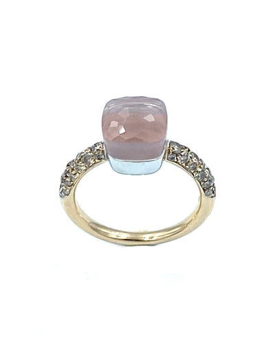 Bague POMELLATO - bague Nudo , quartz rose, diamants bruns 58 Facettes
