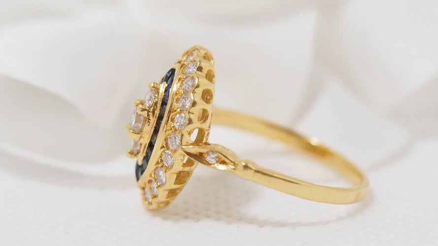 Bague Bague marquise or jaune saphirs calibrés et diamants 58 Facettes 30778