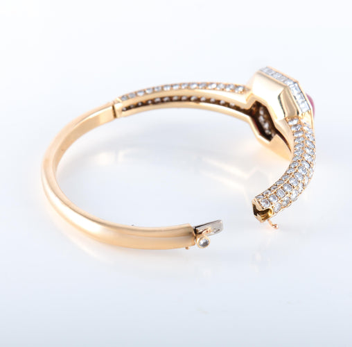 Bracelet OJ PERRIN - Bracelet or jaune diamants rubis cabochon 58 Facettes 2846