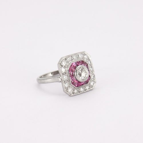 Bague 53 Bague style Art Déco Diamants et Rubis 58 Facettes