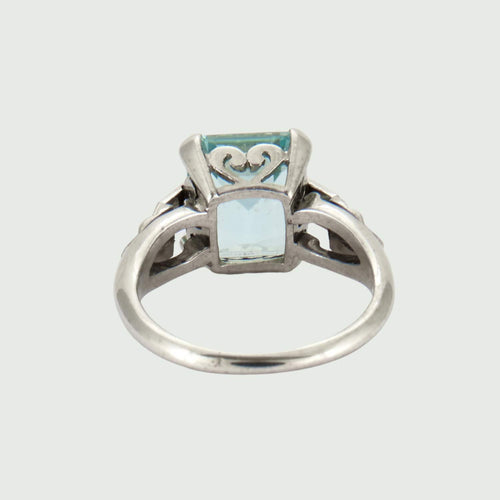 Bague 54 Bague design ART DÉCO des années 1920-30 en or 18 kt avec diamants et aigue-marine 58 Facettes A2491 (602)