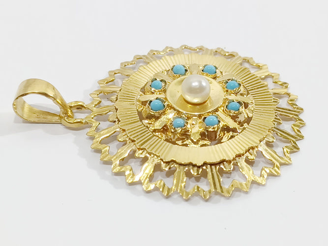 Pendentif Pendentif Or Turquoises Et Perle 58 Facettes 3096/1