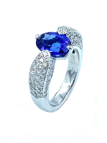 Bague Bague or blanc tanzanite et diamants 58 Facettes