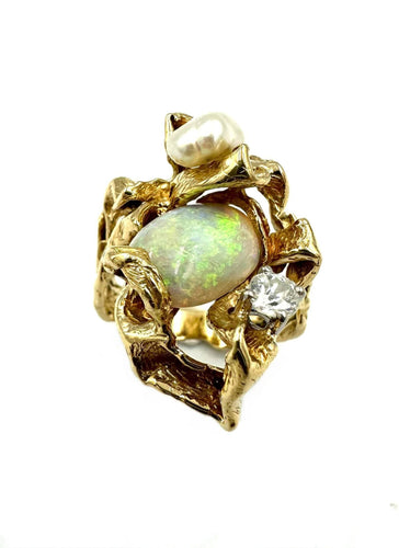 Bague 62 GILBERT ALBERT -  Bague Or Opale Diamant et Perle baroque 58 Facettes