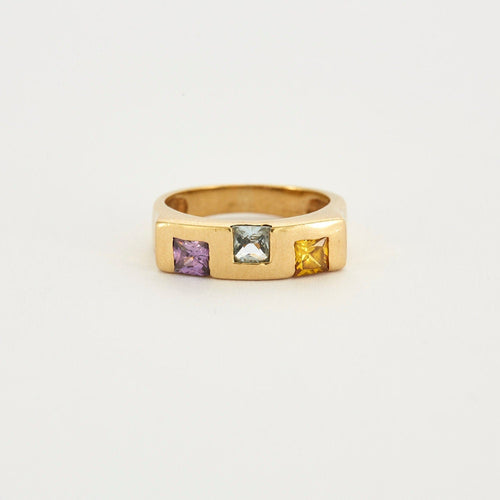 Bague 54 Bague bandeau Or jaune Améthyste Citrine Aigue-marine 58 Facettes 240041