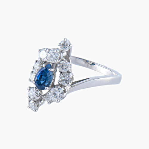 Bague 52 Bague Navette Saphir et Diamants 58 Facettes