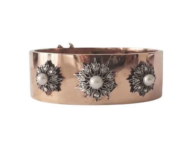 Bracelet Bracelet ancien or rose, perles et diamants anciens 58 Facettes