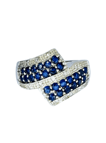 Bague Bague en or blanc diamants et saphirs 58 Facettes 5607