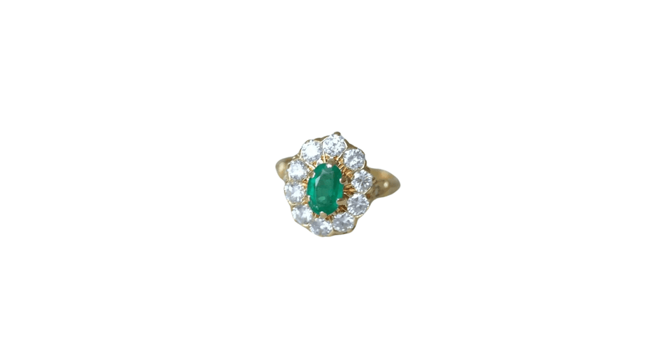 Bague Bague marguerite vintage émeraude et diamants 58 Facettes