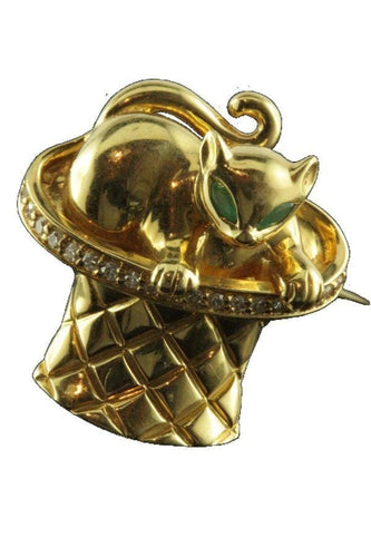 Broche Broche chat dans un chapeau 58 Facettes 19621