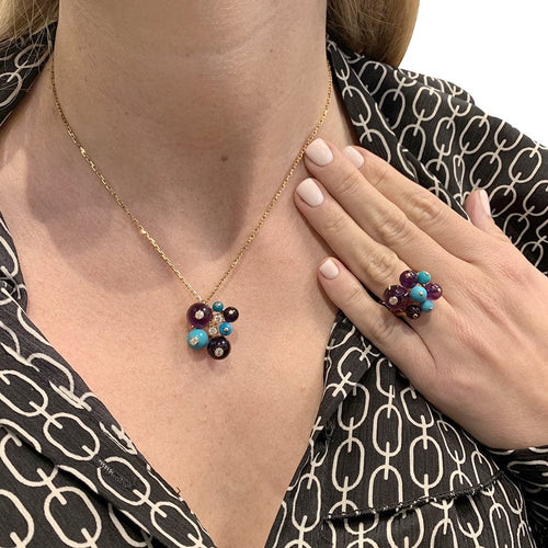 Collier Collier Cartier "Délices de Goa" en or jaune, améthystes, turquoises et diamants. 58 Facettes 30017