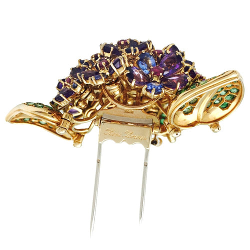 Clip Clip René Boivin "Bouquet de Violettes" or jaunes et pierres précieuses. 58 Facettes 28037