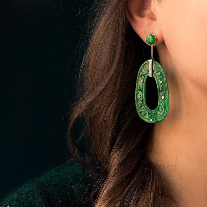 Boucles d'oreilles Boucles d'oreilles jade et diamants 58 Facettes 19-449